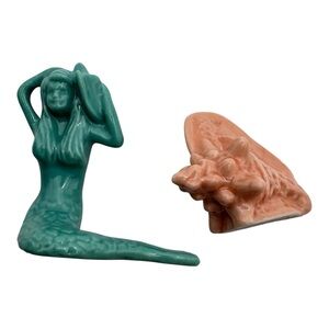 Wade Whimsies Figurines – Green Mermaid &‎ Pink Conch Shell Ceramic Ornaments